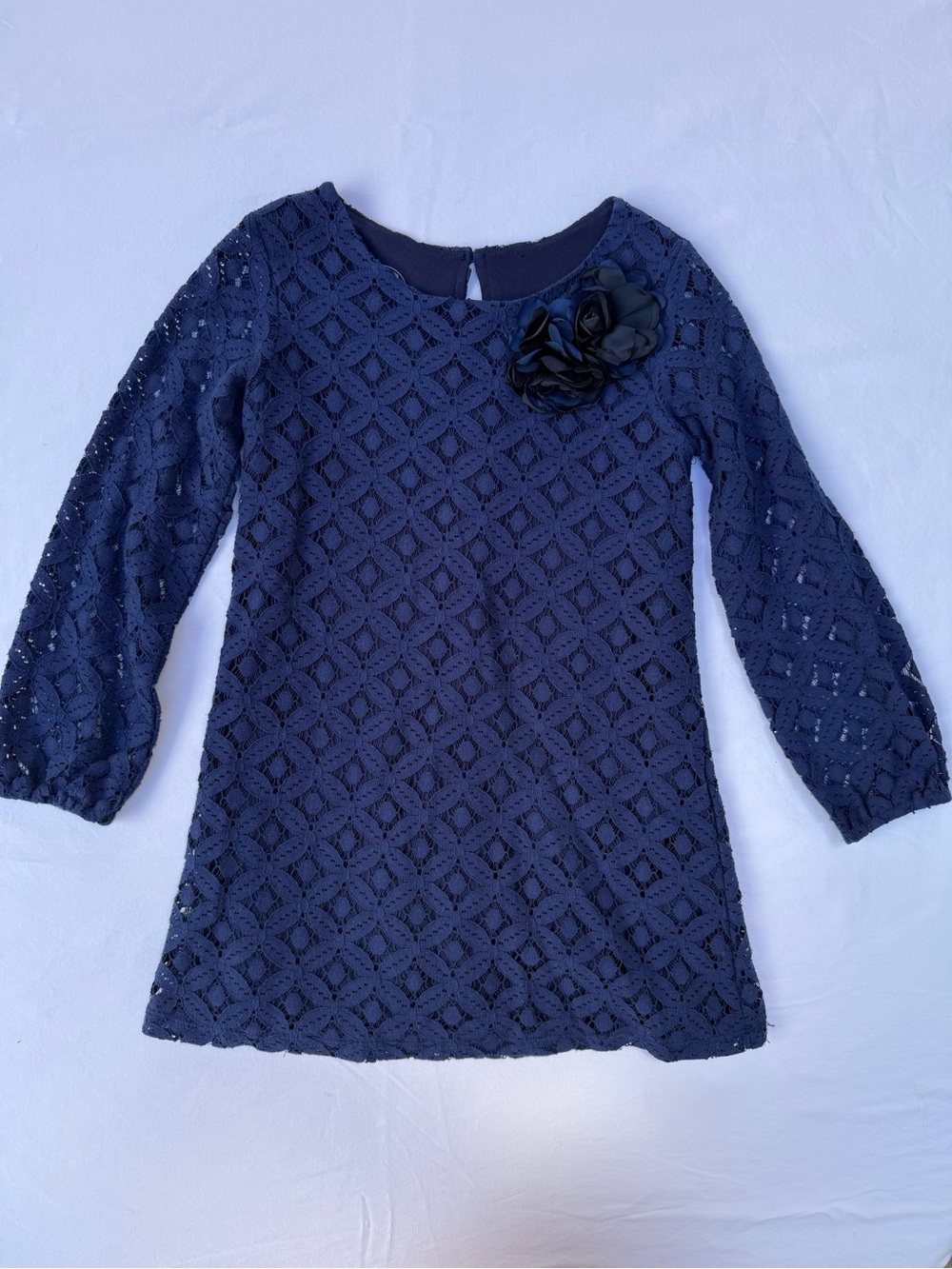 Pippa & Julie Navy Lace Dress with Floral Accent